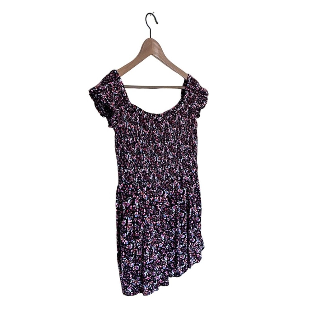 Express Black Floral Smocked Top Mini Dress, Size Large